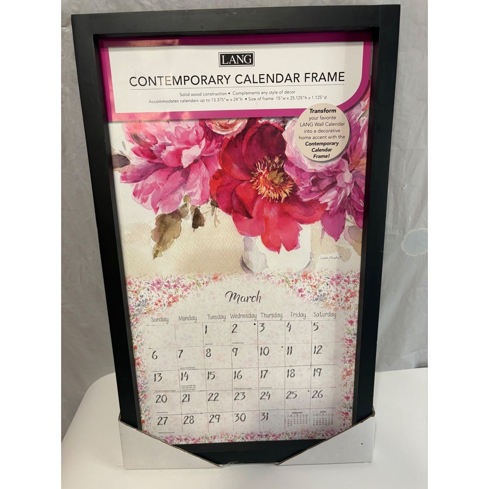 LANG Black Wood Contemporary Calendar Frame 15x25 Holds 13.375x24 Wall Decor NEW
